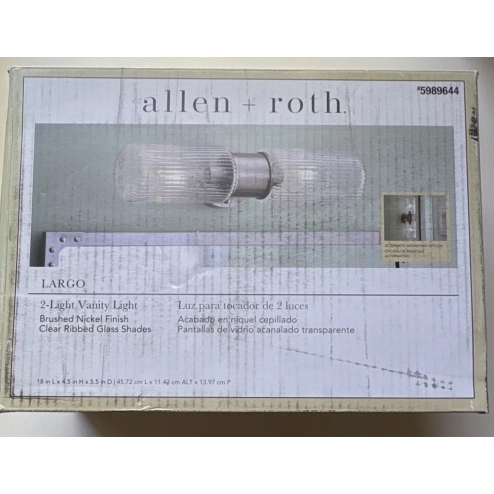 Allen + Roth Largo Vanity Light Indoor Brushed Nickel Clear Ribbed Glass 5989644